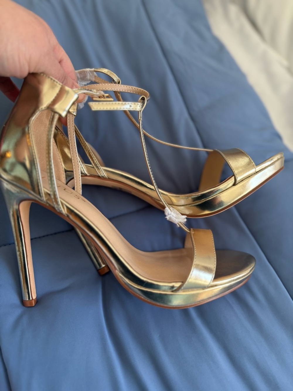 Gold Metallic Strappy High Heel Sandals - Women's Venus Brand New